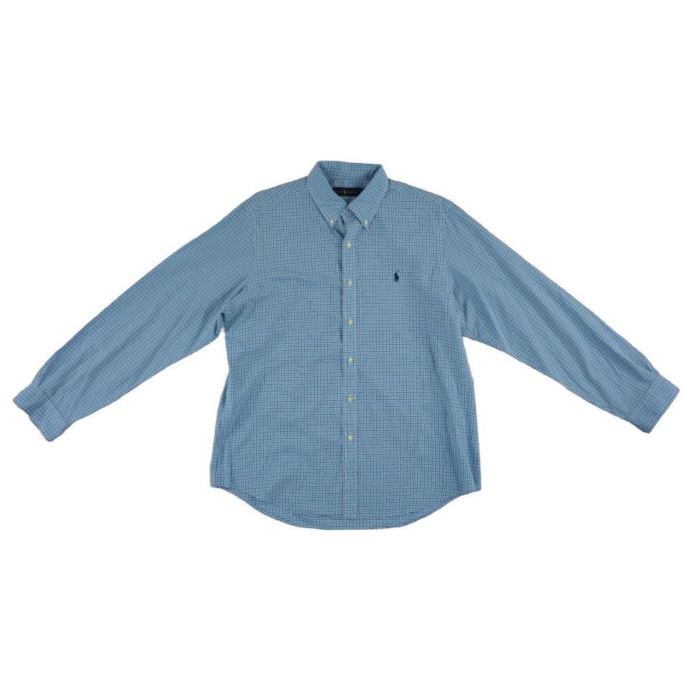 Ralph Lauren Button Down Shirt Men's Size Large Blue Plaid Gingham 100% Cotton